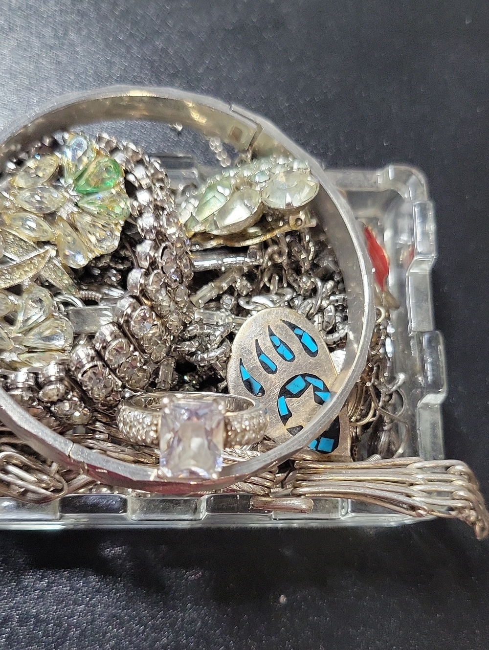 Silver-Tone Crystal Ring with Clear Square Stone - Women Jewelry Crafting Lot